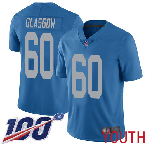 Detroit Lions Limited Blue Youth Graham Glasgow Alternate Jersey NFL Football #60 100th Season Vapor Untouchable->youth nfl jersey->Youth Jersey